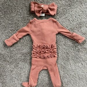 Spearmint Love Baby Waffle Ruffle Newborn Footie